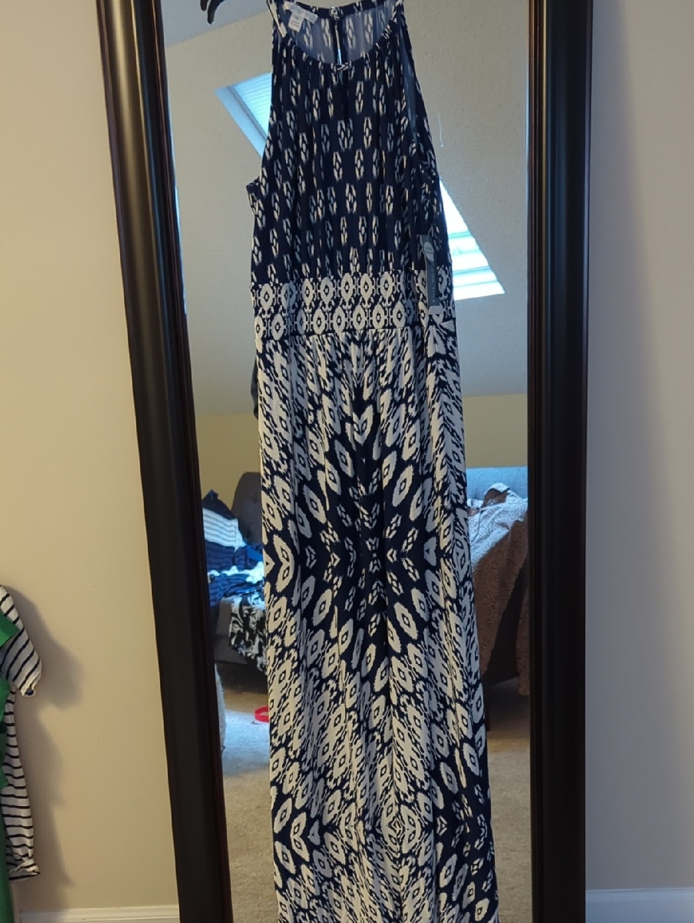 London Times NWT  Navy and White Ikat-Style Maxi Dress Size 14